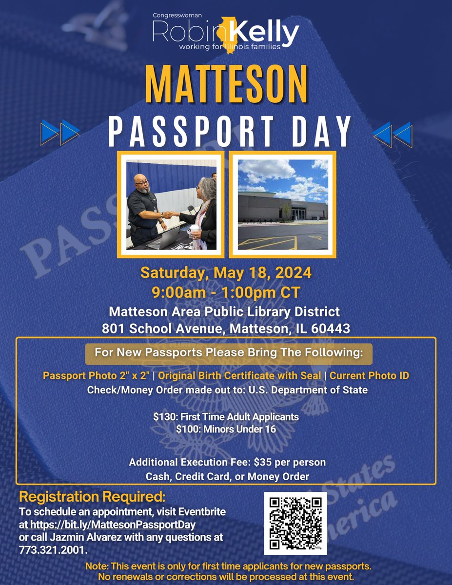 On Saturday, join me for my Matteson Passport Day. This event is designed to help first-time passport applicants complete their application. To register, visit: bit.ly/MattesonPasspo…