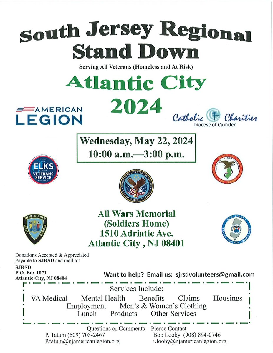 Atlantic City's 'Regional Stand Down' event, serving homeless and at-risk veterans, is this Wednesday, May 22nd