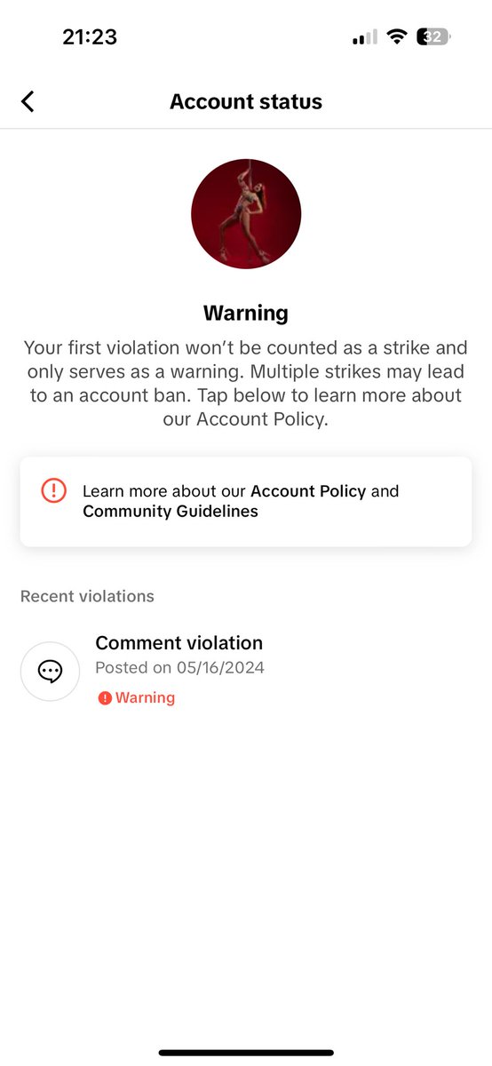 Looks like TikTok has introduced Account Status like IG - ofc an emoji comment agreeing with someone is a violation lol