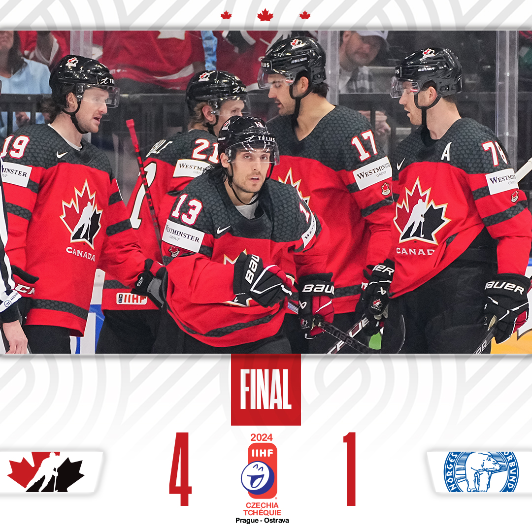 GAME OVER! Still unbeaten in Group A. 🇨🇦🇳🇴 MATCH FINI! Toujours invaincus dans le groupe A. 🇨🇦🇳🇴 📊 hc.hockey/MWCStats051624 📊 hc.hockey/CMMStats051624 #MensWorlds | #MondialMasculin