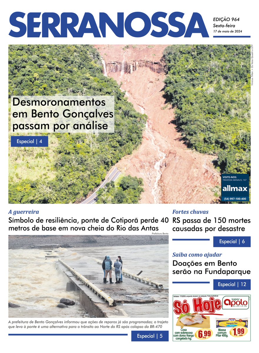 Confira a edição 964 do SERRANOSSA: serranossa.com.br/wp-content/upl… 
.
.
.
#serranossa #jornalserranossa #jornalismo #bentogoncalves #serragaucha #riograndedosul #jornalimpresso #saude #sosriograndedosul #EnchentesnoRS #politica #saudepublica #estadodecalimidade