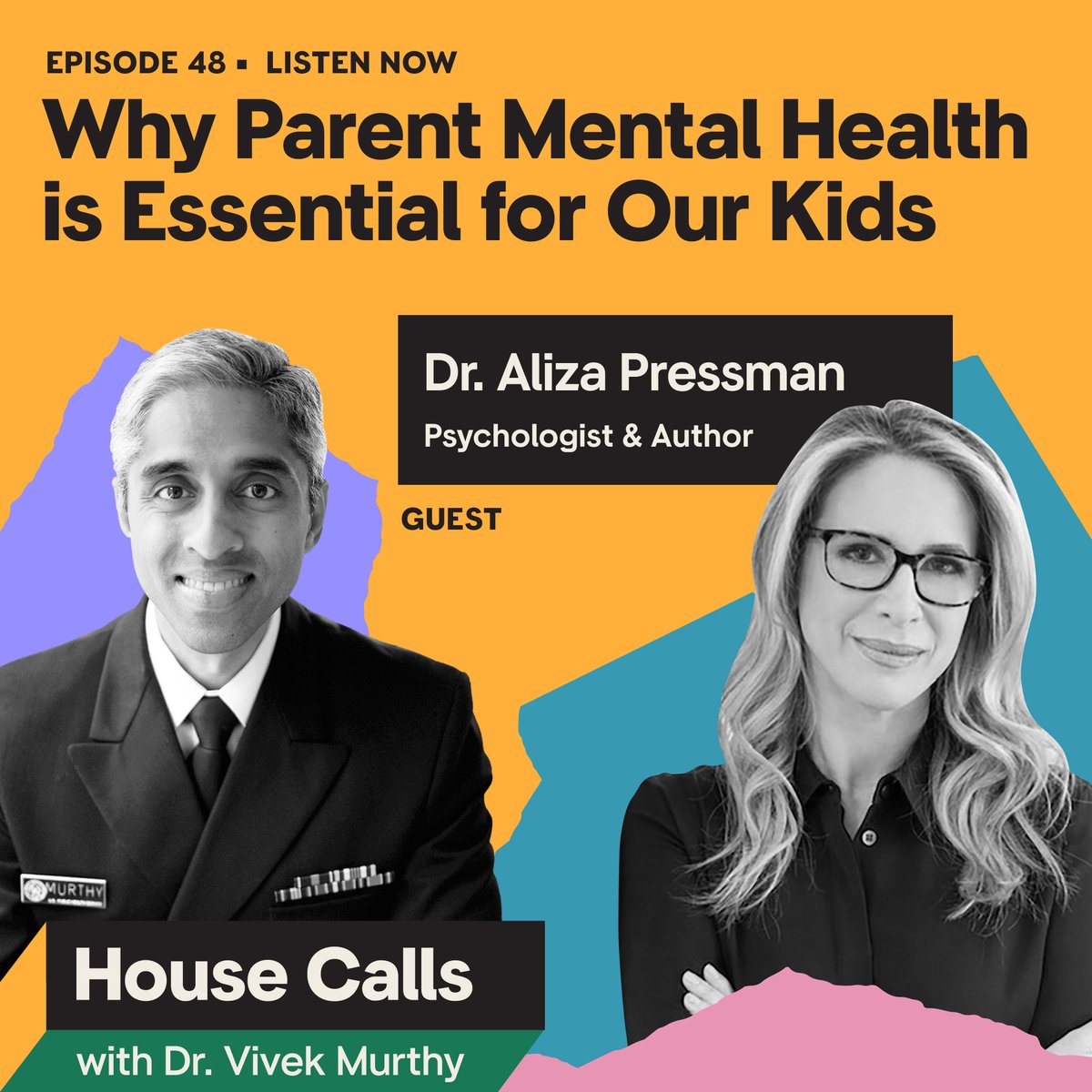 Parents, how do you care for your own mental health? Join me and psychologist Aliza Pressman on #HouseCallswithVivekMurthy as we talk about the joy and difficulties of parenting. And why self-compassion is important for our own mental health. Listen today! bit.ly/4dIvvIY