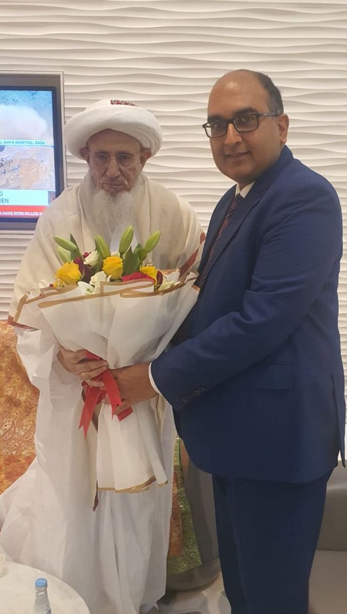 Honoured and blessed today to welcome the Head of Dawoodi Bohra community Syedna Saab Dr. Mufaddal Saifuddin during his transit through Doha.