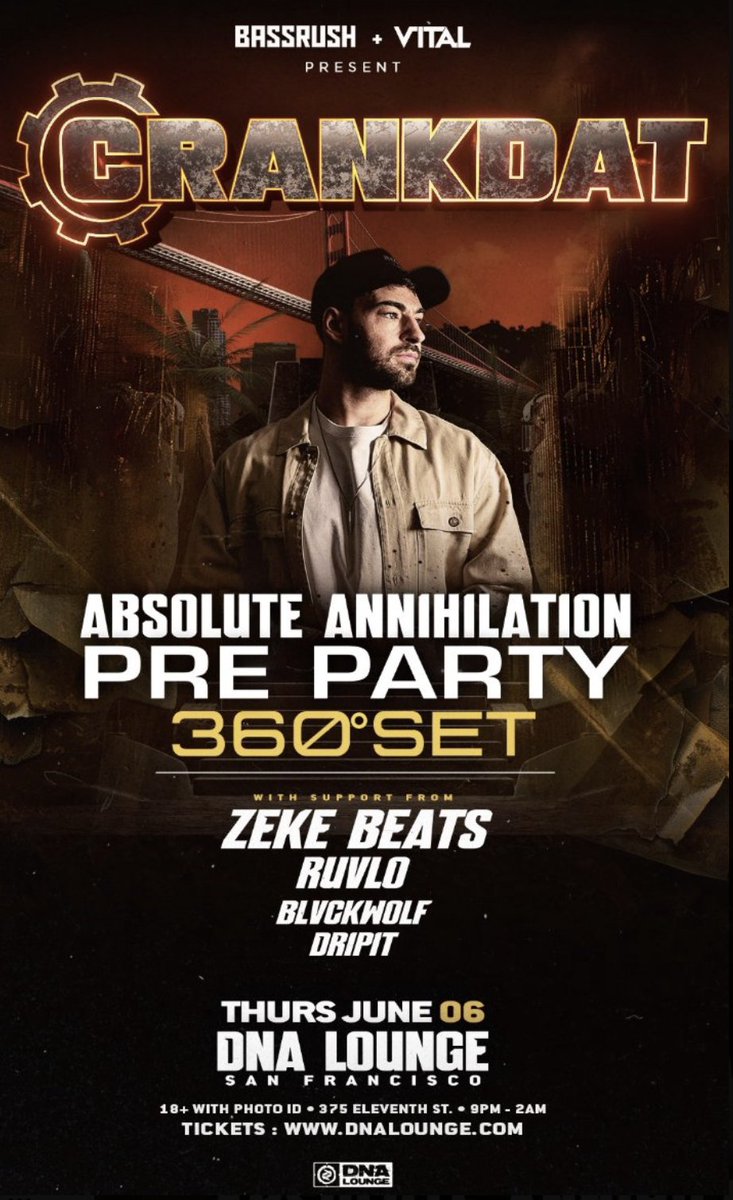 tickets available for this 360 set on june 6th, in san francisco!!!!! 🤯 dnalounge.com/calendar/2024/… don't miss out on this awesome upcoming show! @crankdat @VitalEvents @bassrush