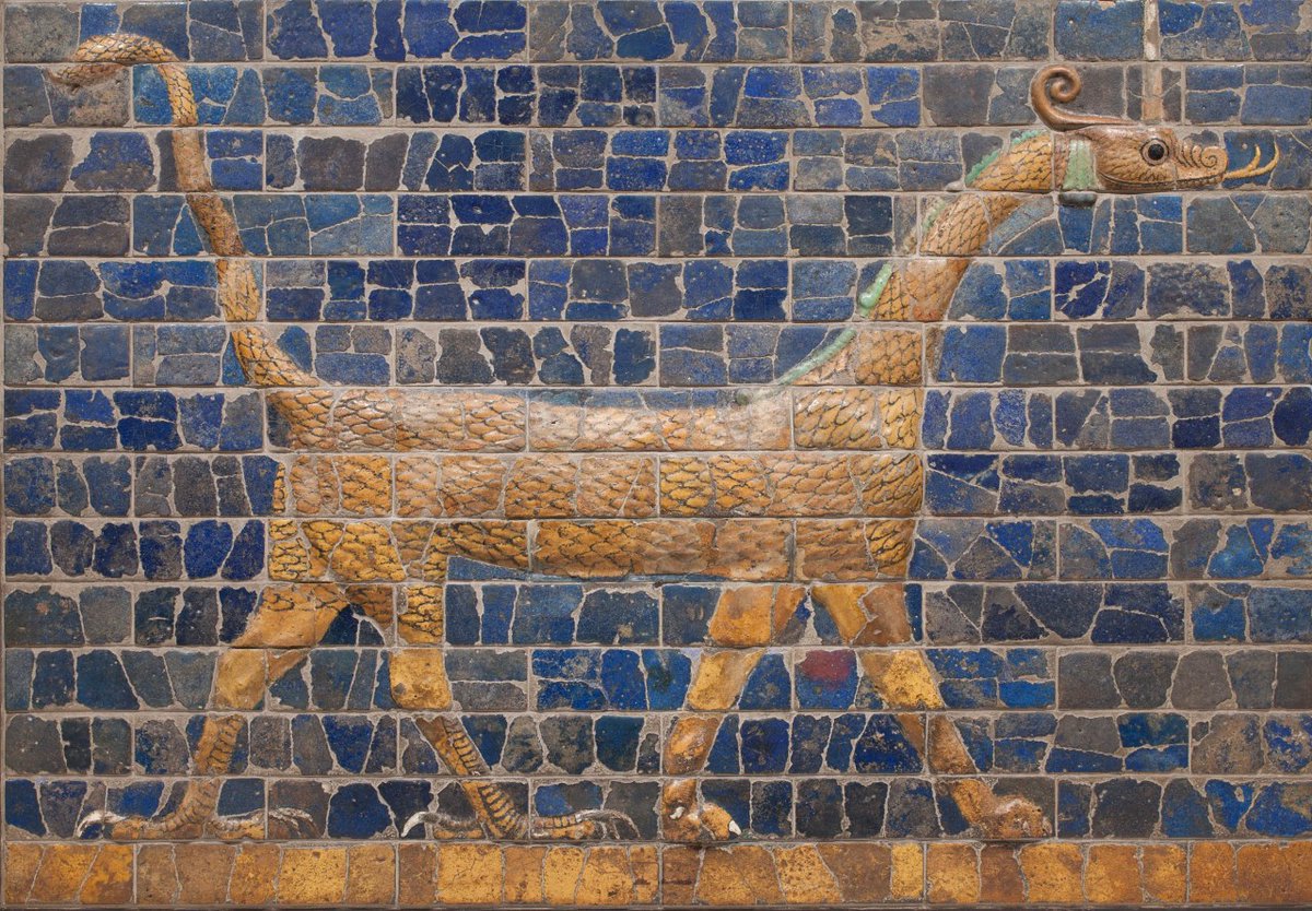 Mushhushhu dragon, Symbol of the God Marduk, from Babylon. Nebuchadnezzar II (who reigned c.604-562 BC), the king of Babylon, started a series of ambitious building projects including the richly decorated Ishtar Gate (575 BC). A long processional avenue linked the sacred gate to