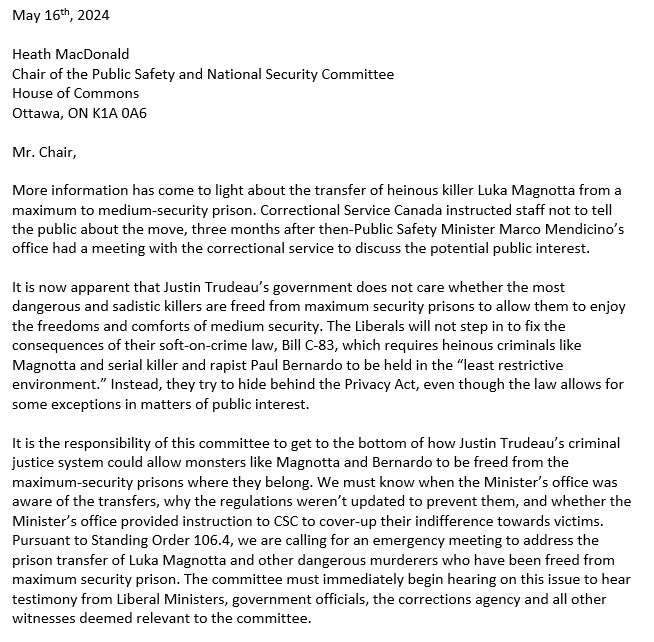 The cover-up coalition strikes again, stopping common sense Conservatives from calling an emergency meeting into the prison transfer of heinous killer Luka Magnotta. The Minister’s office met with CSC right before the transfer staff were instructed to not inform anyone of the