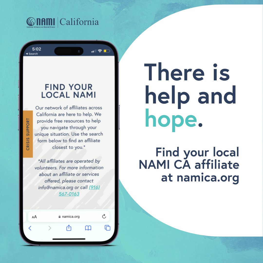 #NAMICA is here to help and support you or a loved one living with a #mentalillness. 💚 Our network of affiliates across California provide a variety of free resources to help navigate through your unique situation. Find your local NAMI here: namica.org/find-your-loca…