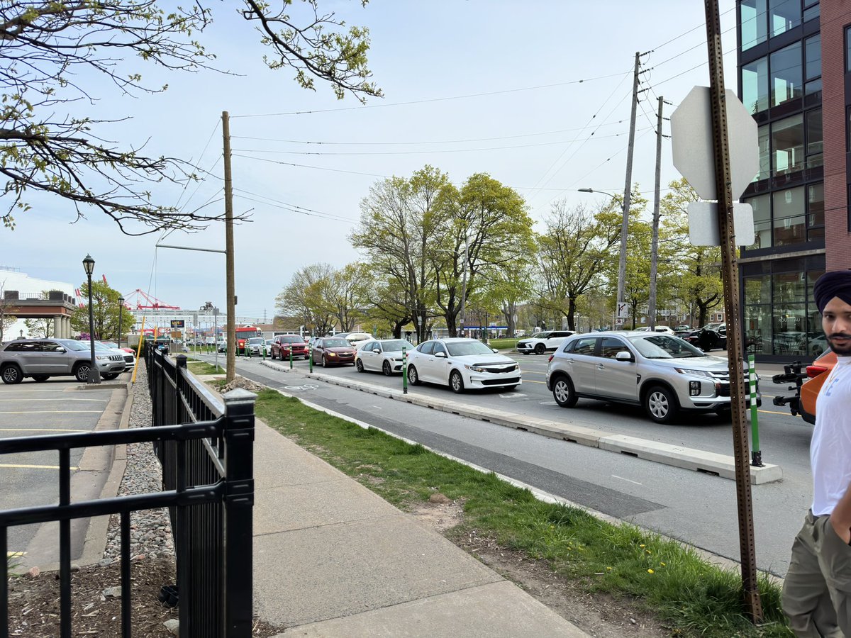 Long line of stopped traffic from Lower Water St. up to Hollis St. and Marginal Rd. Significantly worse than usual. Avoid if possible. #hfxtraffic