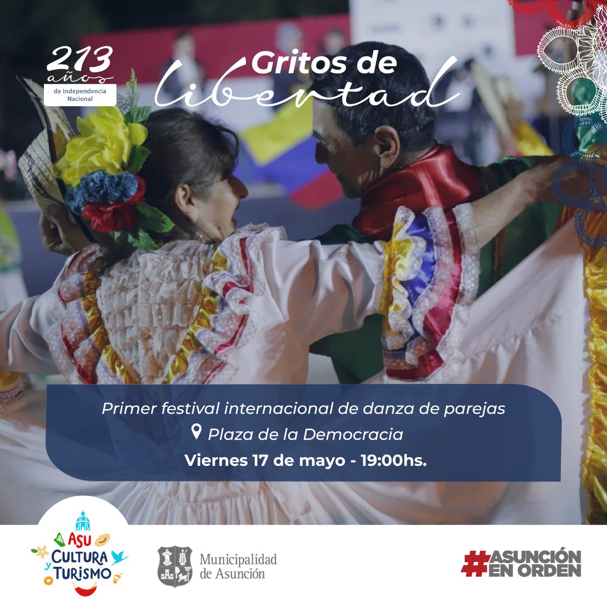 💃 Cerramos la semana de las #FiestasPatrias #213Py 🇵🇾 con el 'Festival Internacional de Danza de Parejas', que se realizará mañana en la Plaza de la Democracia, a partir de las 19 h.👇