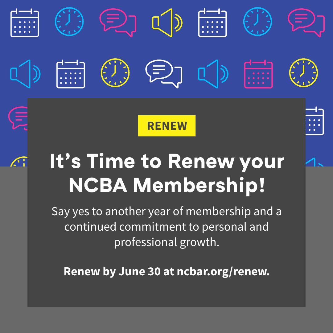 It’s time to renew your NCBA membership! Renew today to secure your access to exclusive member benefits, including up to 12 hours of On-Demand CLE, Section membership and member-only networking opportunities across the state: buff.ly/4alWyXx.