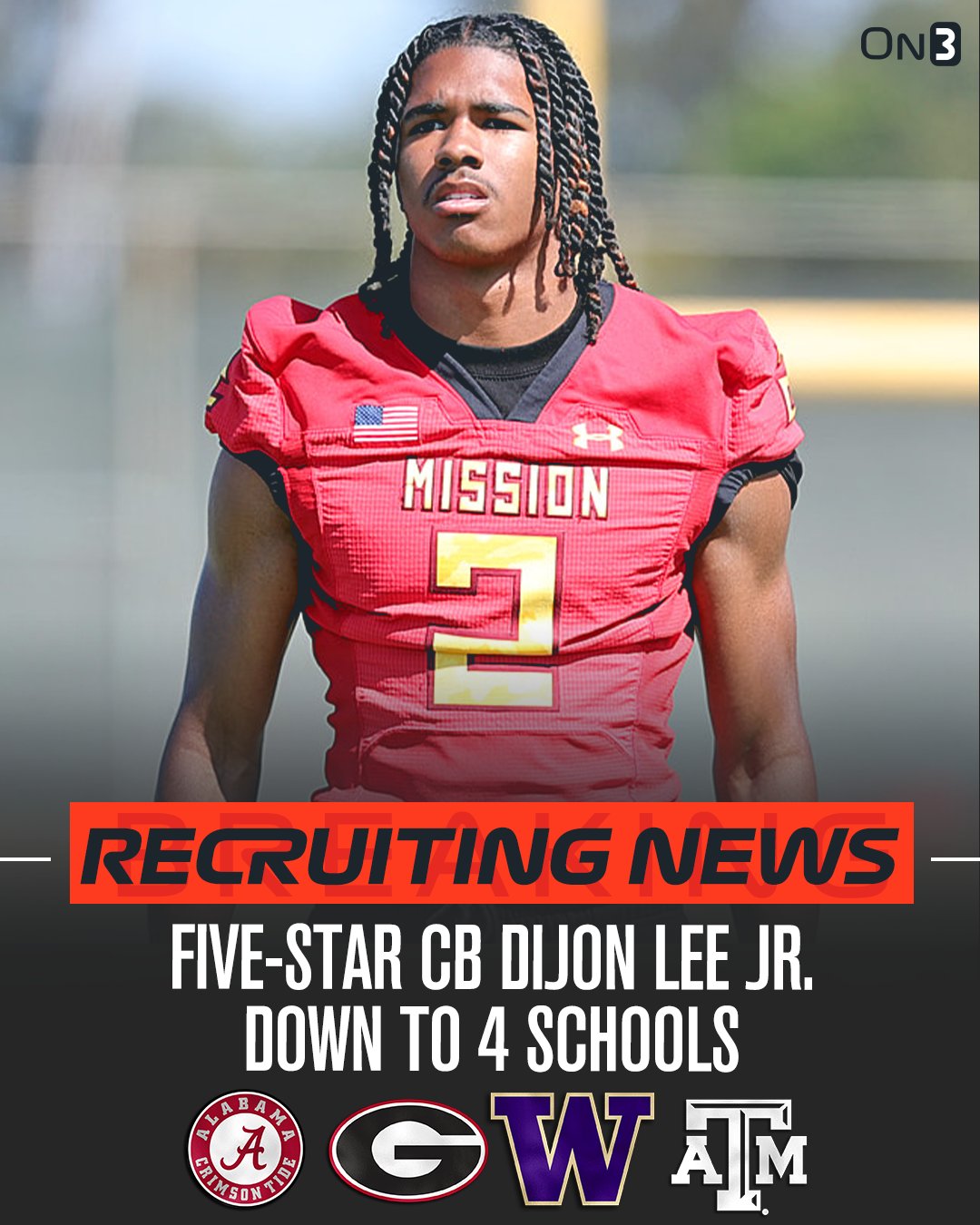 On3 Recruits on X: "🚨NEW🚨 5-star CB Dijon Lee Jr. is down to Alabama,  Georgia, Washington and Texas A&M, he tells @Hayesfawcett3👀 He ranks No.  30 NATL. (No. 5 CB) in the