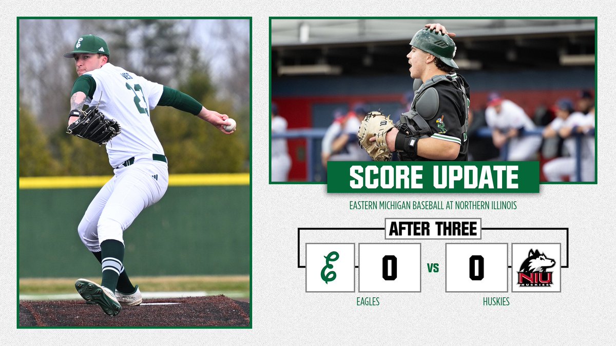 𝗘𝟯 | 𝗘𝗠𝗨 𝟬, 𝗡𝗜𝗨 𝟬 Bob working on the bump with two 1,2,3 innings! 📊tinyurl.com/mrhhj9ry #EMUEagles | #HTR