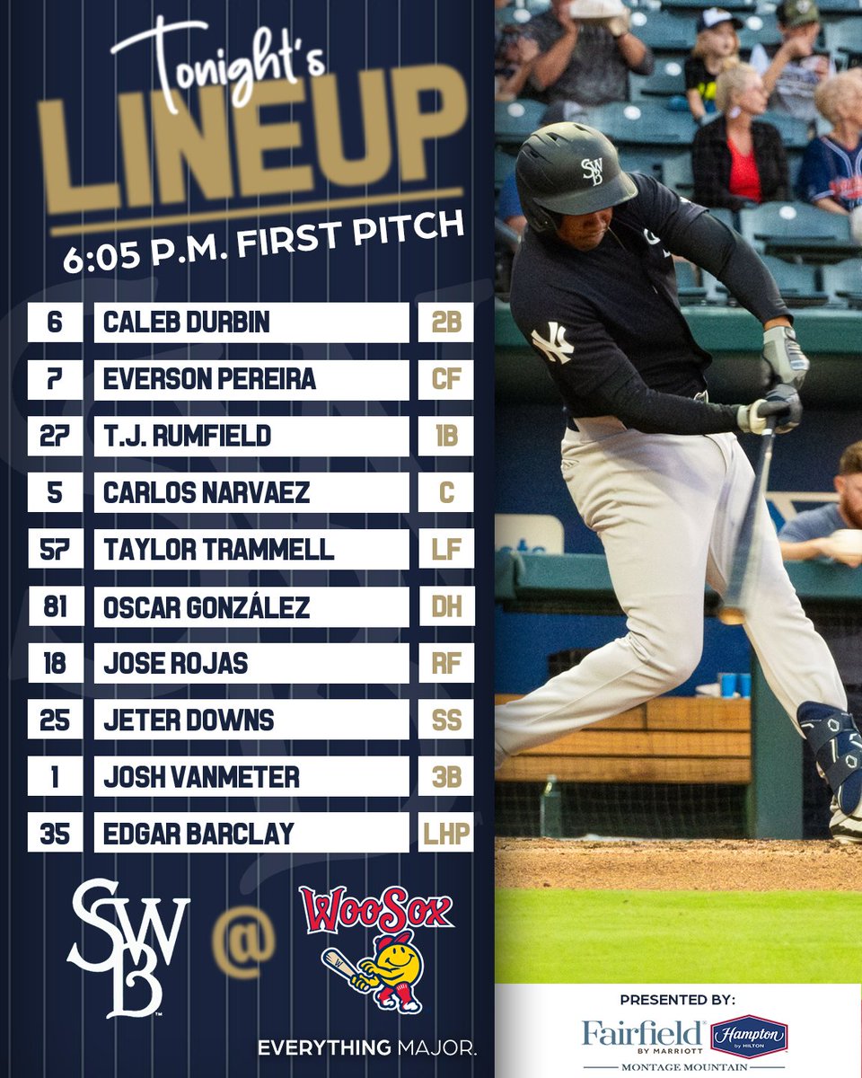 Thursday night at Polar Park comin' atcha soon 😎 🎙️ RailRiders Radio Network // Listen Live: loom.ly/d2kEitg 📺 Watch for free on @ballylivenow and milb.tv Tonight's lineup is presented by @FairfieldHotels and @HamptonByHilton.