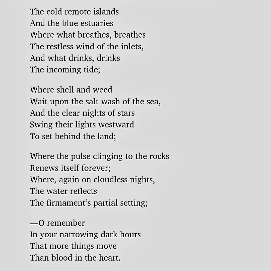 ' — O remember 
in your narrowing dark hours 
that more things move 
than blood in the heart.'

~ louise bogan,
from 'night' 

#poetry #poetryislife #poetrylovers #PoemADay #poemas #poetryisnotaluxury #poetrycommunity #poem #poems