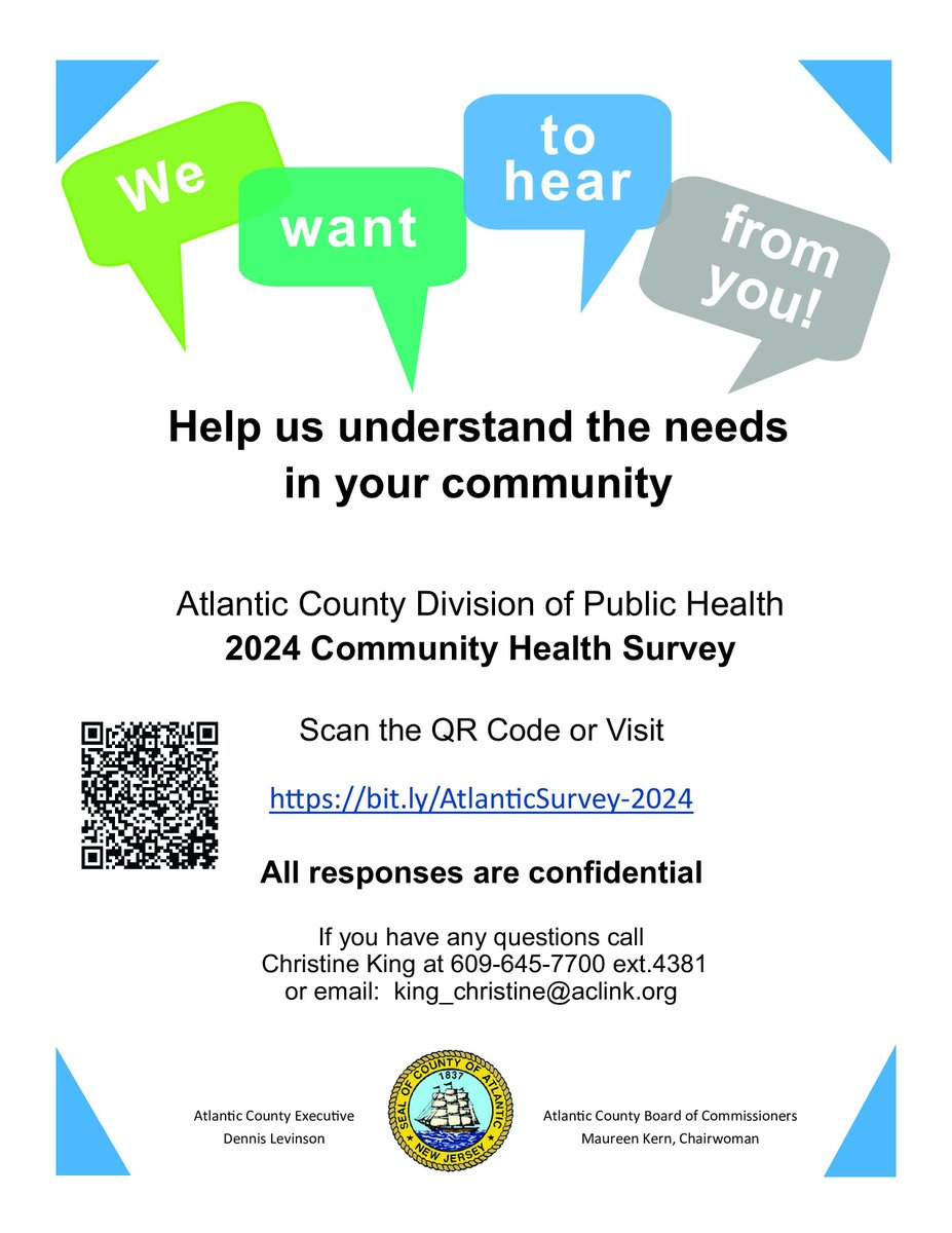 Help the Atlantic County Division of Public Health better understand your health concerns and needs by taking this survey ➡ …tegichealthadvisers.surveysparrow.com/s/Atlantic-Cou…