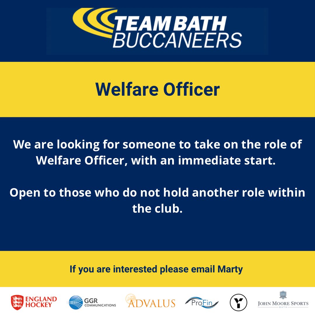 We are looking for a welfare officer We are looking for a welfare officer to start immediately, this a key role within the club. We are keen to hear from anyone who maybe interested please head to our website and drop Marty a message. @TeamBath