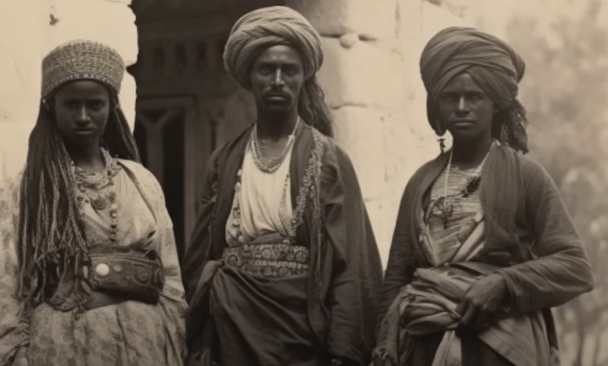 Photograph of three Palestinians, estimated to be from the early 20th century.