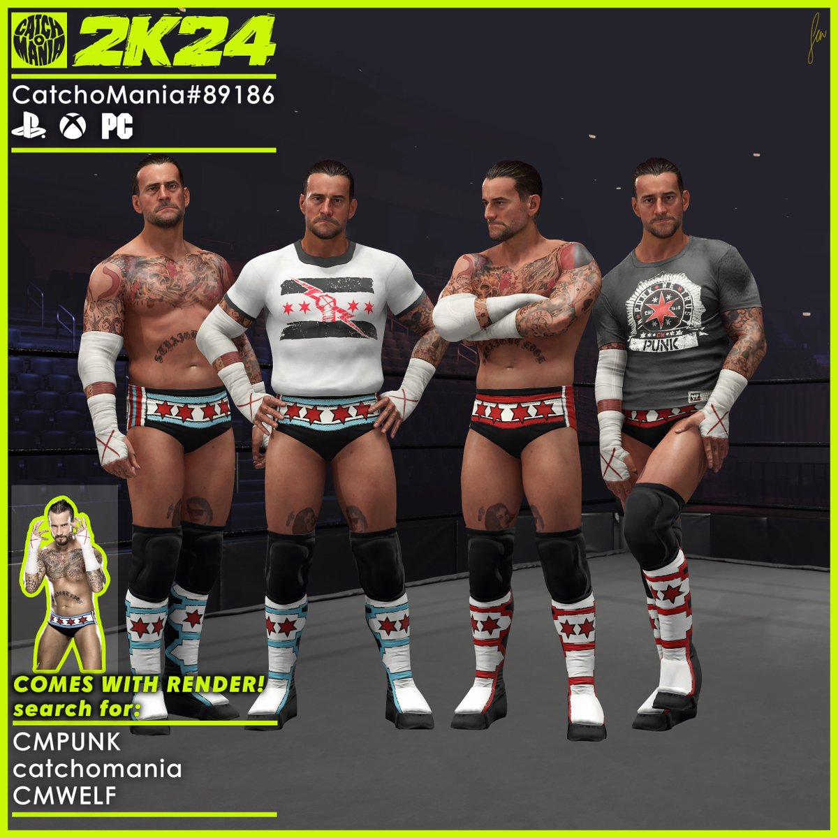 🔴 COMMUNITY CREATIONS 🔴 ★ Halloween Punk CAW 👉 More WWE 2K24 CAWs: shuajota.com/search/label/C… ● Search Hashtags: CMPUNK, catchomania, CMWELF. ● Via: @catchomania #WWE2K24