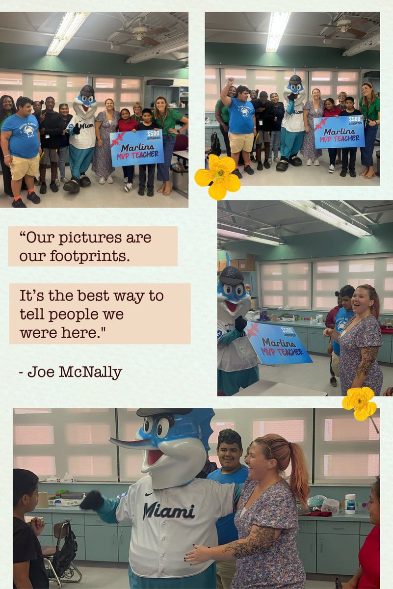 Today Mrs. Carr received a surprise visit from Billy the Marlin from the Miami Marlins and was awarded an Amazon MVP Teacher award which includes a $500 gift card. Congratulations Mrs. Carr 🎉 @CaelethiaTaylor @AP_Makowski @LaquandraGolf @ExpatEducatorTJ