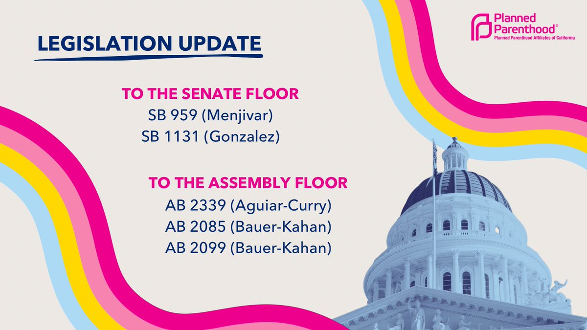 GOOD NEWS: All of our ‘24 sponsored bills have passed out of Appropriations and are headed to their respective house floors. Thank you #CalLeg leaders for continuing to prioritize and protect access to reproductive health care for all Californians.