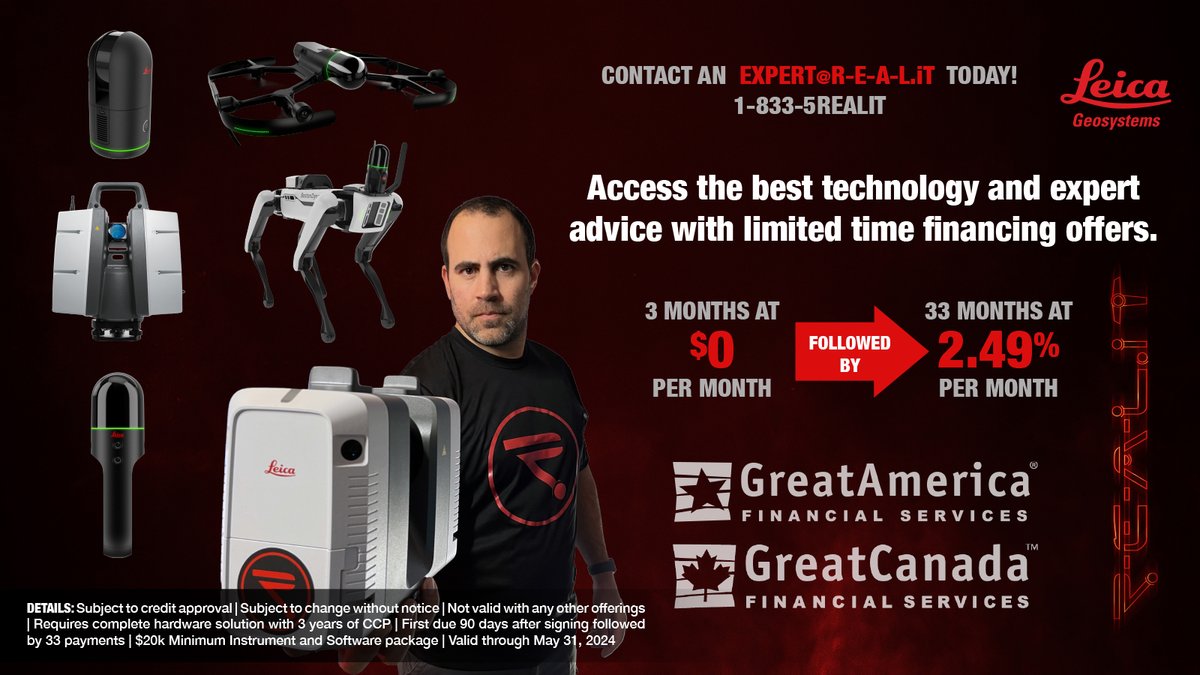 ⏰ 📈 Limited time financing available in May only! Act now by reaching out to an expert@R-E-A-L.iT.

#realitycapture #surveying #survey #laserscanning #scantoBIM #VDC #innovation #financing #investment #automation #autonomous
