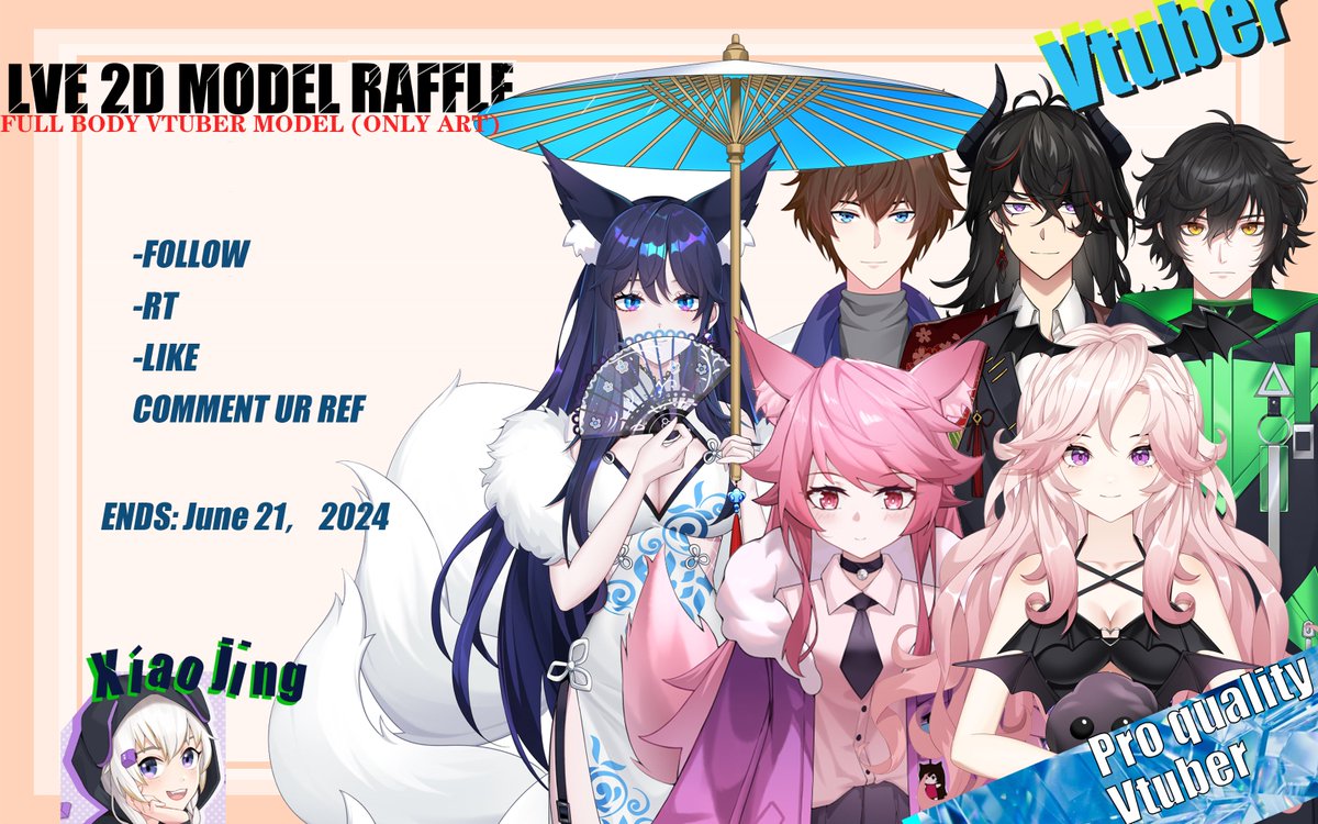 ✨VTUBER MODEL RAFFLE(ONLY ART，worth/$500)
🍊3winner = 1 winner+ (199RT) winner+(699RT)
🍊Full Body Art ready for rigging+Rig(30% discount)
  
✨Conditions for participation
🍊Follow
🍊Like❤️ + RT
🍊Comment your PNG

Ends 06/21

Winner was announced on 06/21
Finished by July 30