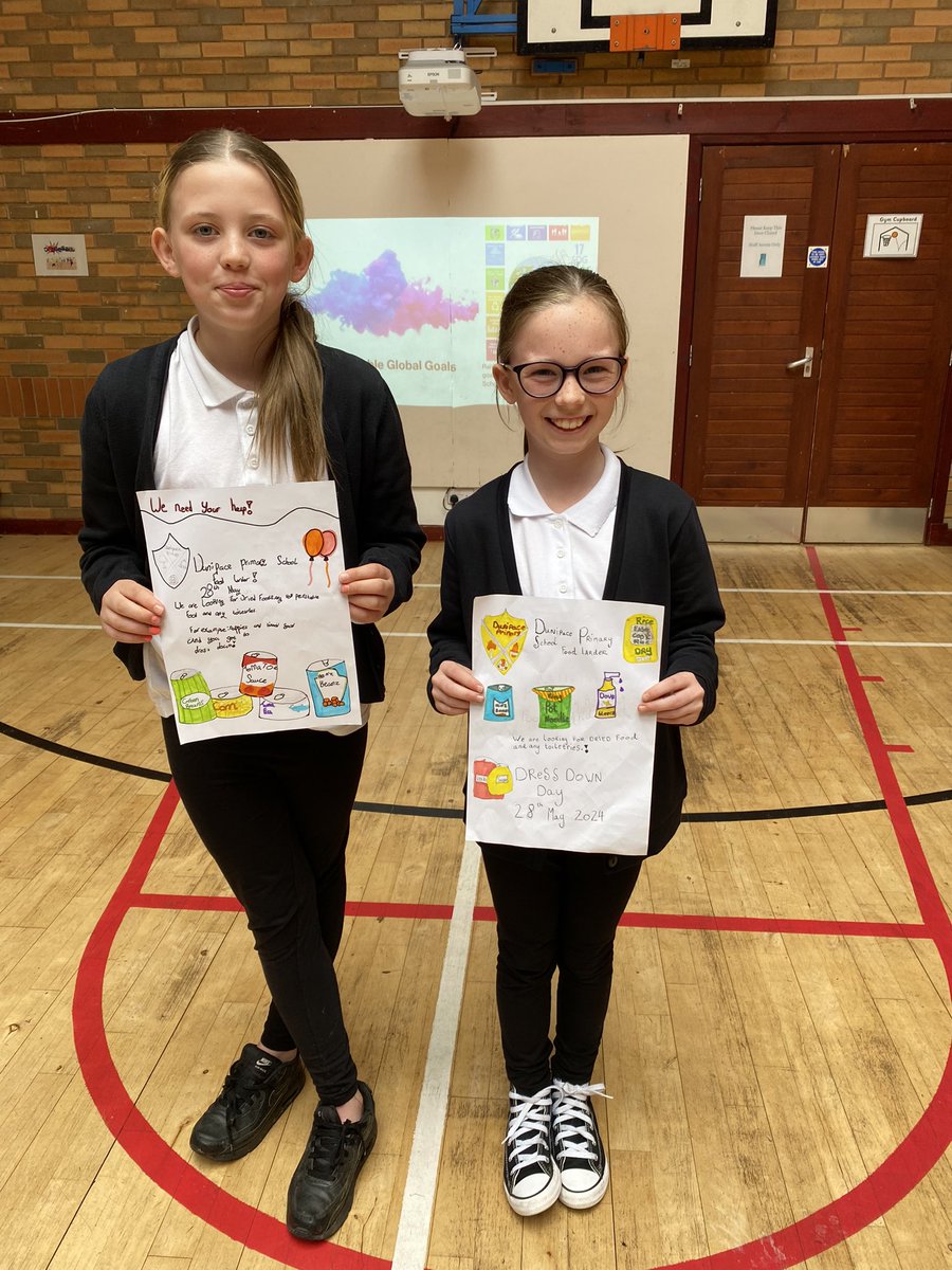 Our assembly this week focussed on the 2nd global goal - zero hunger.  We thought about how we can help achieve this goal in ourcommunity so P5 organised a dress down day to restock our community larder. Look out for the posters for more info @DunipacePS #DunipaceRRSA #Article27