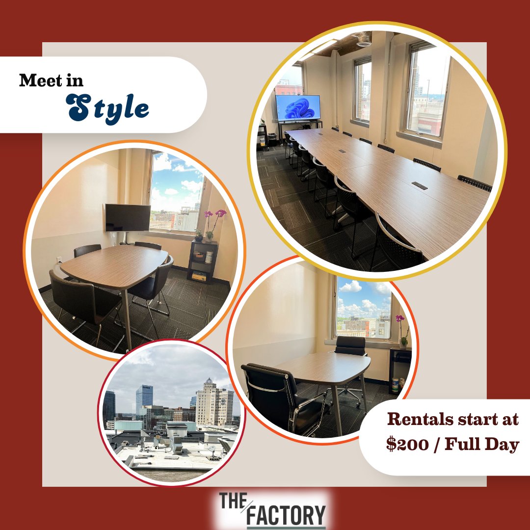 Meeting spaces created with you in mind. Host your next team meeting, one-on-one, planning session, etc at The Factory!

#coworking #meetingrooms #meeting #conferencerooms #roomrentals #grandrapids #grandrapidsbuisness