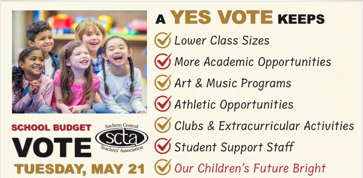 Sachem family our students and staff need your support next week on our school budget! Don’t forget to vote this Tuesday! @SachemCTA @nysut