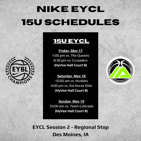 Our EYCL 16s and 15s are geared up and ready for Session 2 in Iowa! Let’s get it started! Go time!