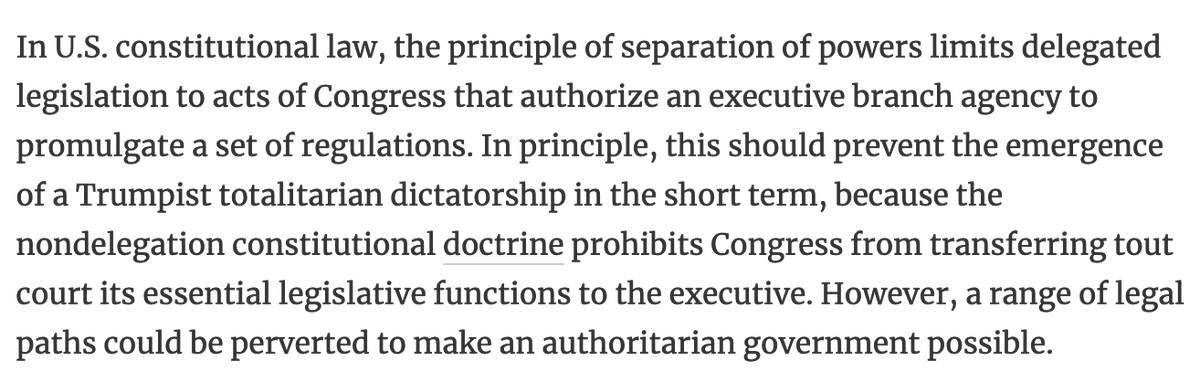 How the hell did this paragraph get into a liberal magazine? Praising the nondelegation doctrine? Making it impossible for presidents to govern to own the conservatives newrepublic.com/article/181224…