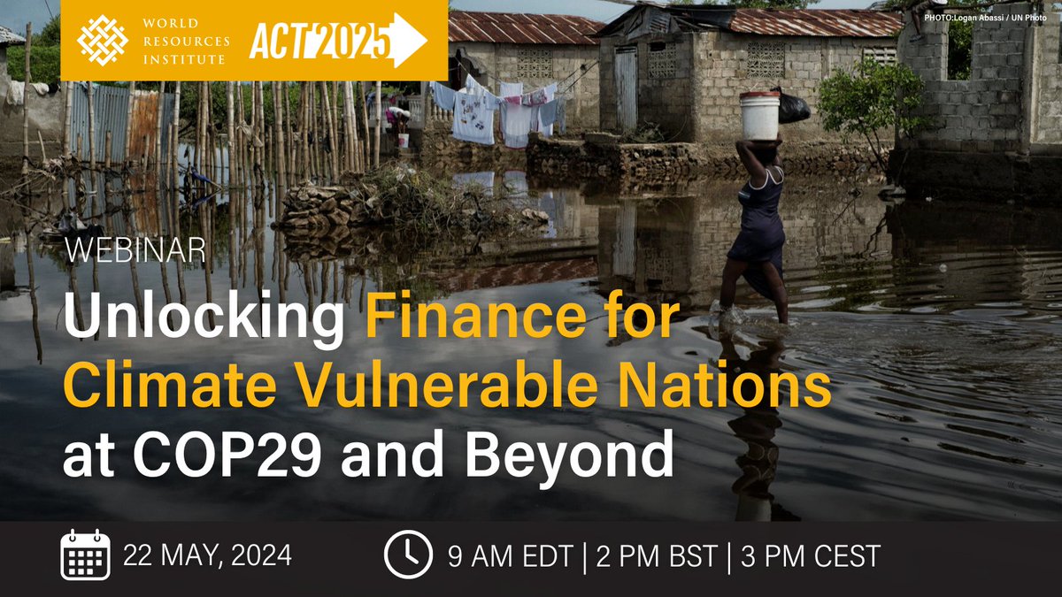 Join WRI experts on May 22 to hear how a new global climate finance goal at #COP29 could meet the needs of climate-vulnerable countries👇 📋Register now: bit.ly/44xDAfx