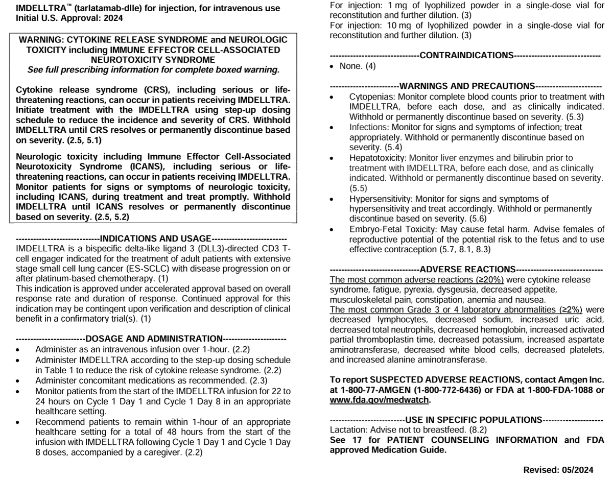 Will use a step up dosing approach and requires monitoring for 24h after the 1st and 2nd infusions. Pts should stay close to a hospital for 48h after the 1st and 2nd infusions - to monitor for cytokine release and ICANS (Immune Effector Cell-Associated Neurotoxicity Syndrome).