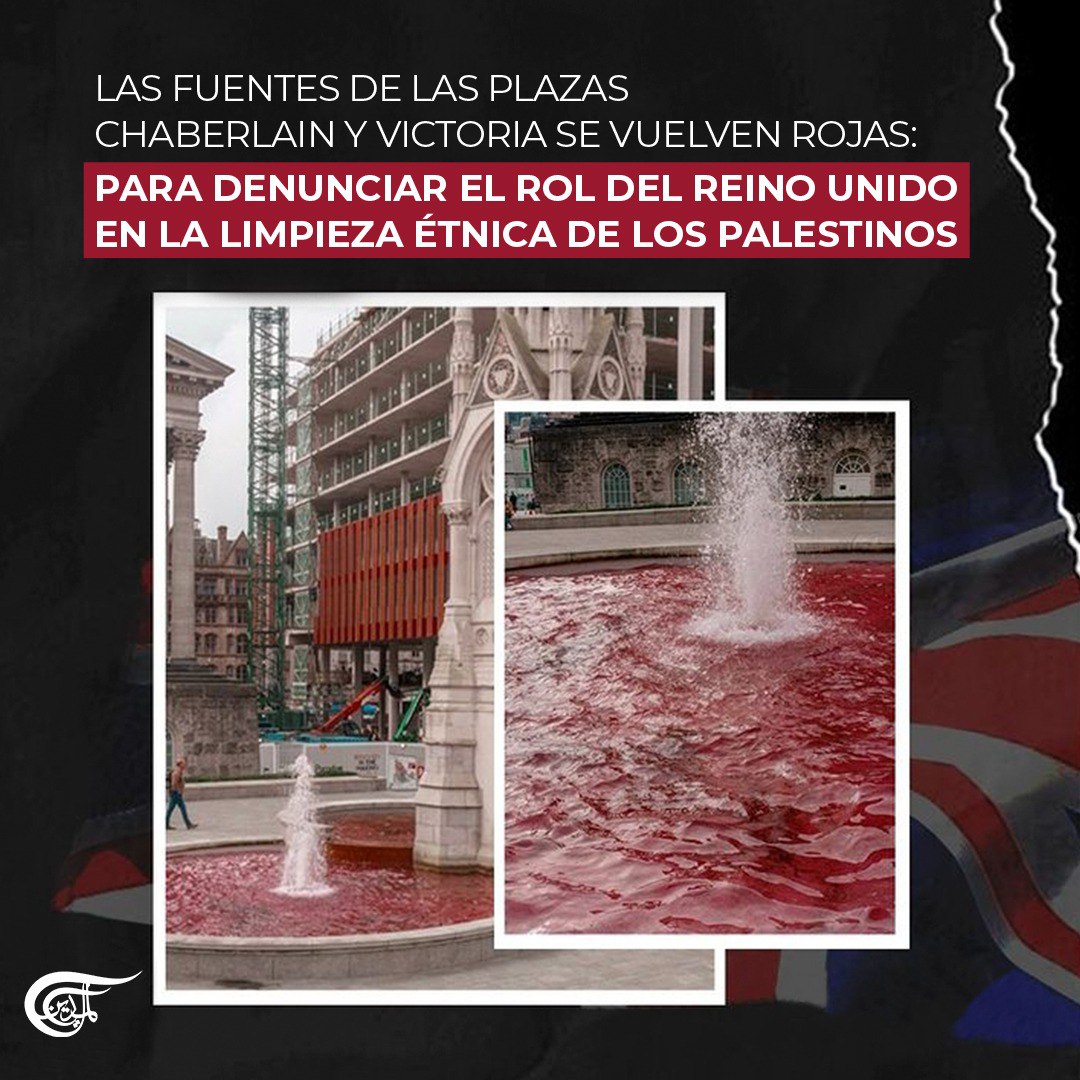 El acto de la agrupación Acción Palestina de teñir de un intenso color rojo las fuentes de Chamberlain Square y Victoria Square en Birmingham, Reino Unido, conlleva un profundo simbolismo. Esta sorprendente representación visual, programada para el Día de la Nakba, evoca el