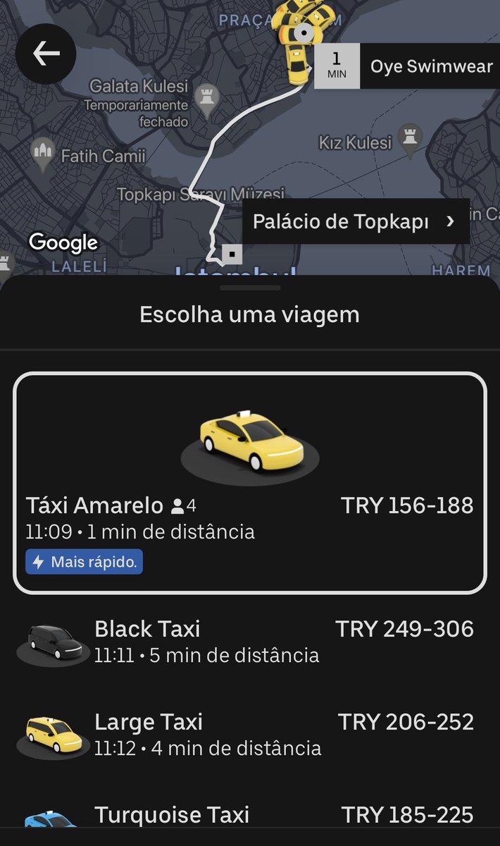 ZattarRafael's tweet photo. CAARAAAAAI.

Em Istambul pra fugir de táxi picareta tu chama o Uber.

Aí o Uber te manda o q? Um táxi e uma faixa de preço que tu vai pagar. Entre 156 e 188 Liras Turcas. Até aí blz.

Aí no fim da corrida o condenado bate 355 pila. Margem de erro dos infernos desses picaretas.

Carioca tomando golpe na Turquia de marajá.