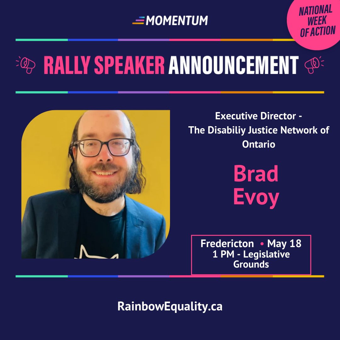 We will also have Executive Director of the @DJNOntario, Brad Evoy, speak as well tomrrow at the @QueerMomentum #RainbowEquality rally and march in @CityofHamilton #HamOnt Thank you, Brad!