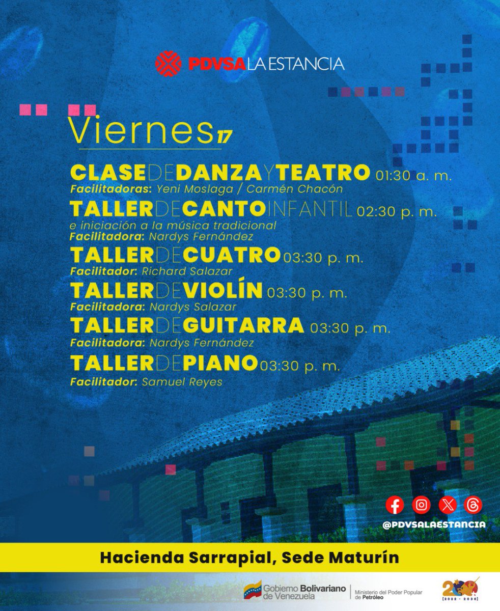 Disfruta de nuestra programación cultural este #Viernes #17May en #Caracas #Paraguaná #Maracaibo #Maturín PDVSA La Estancia, espacio cultural de #PDVSA