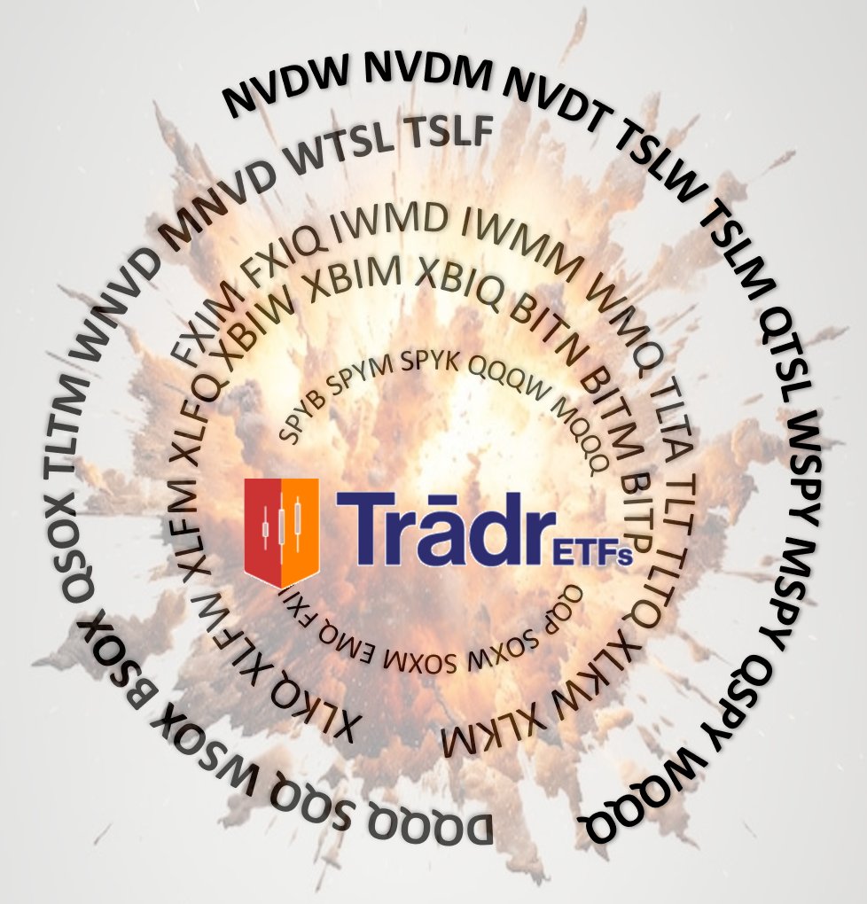 BOOM!

Tradr, AXS' new brand of ETFs, does ETF Big Bang and files 50 Weekly, Monthly, and Quarterly resets for double leveraged and inverse funds on 10 ETFs as well as $NVDA and $TSLA

Tradr 2X Long SPY Weekly ETF | SPYB
Tradr 2X Long SPY Monthly ETF | SPYM
Tradr 2X Long SPY