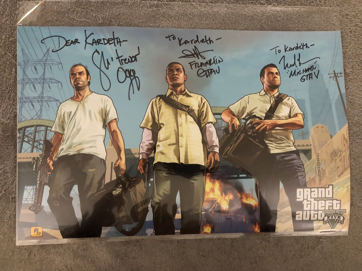 Finally got this!! Thanks so much @ned_luke @Shawn_Fonteno @StevenOgg @StreamilyLive 
#GTAV will go down in history as one of the biggest games of all time! Only #GTAVI will compare! Great to have a treasured piece of art from it! Thanks!