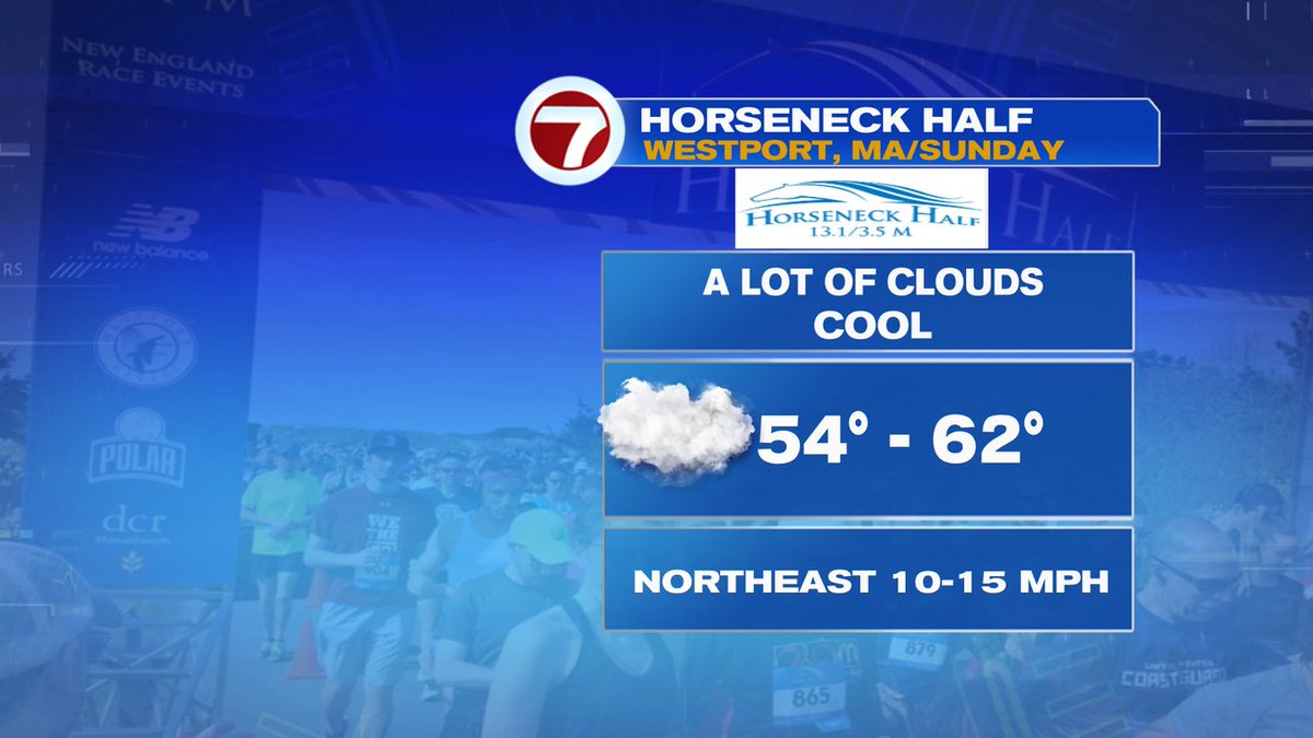 The Horseneck Half! Half marathon in Westport (MA) on Sunday. Quite a few clouds with a cool breeze. Good luck! #7news