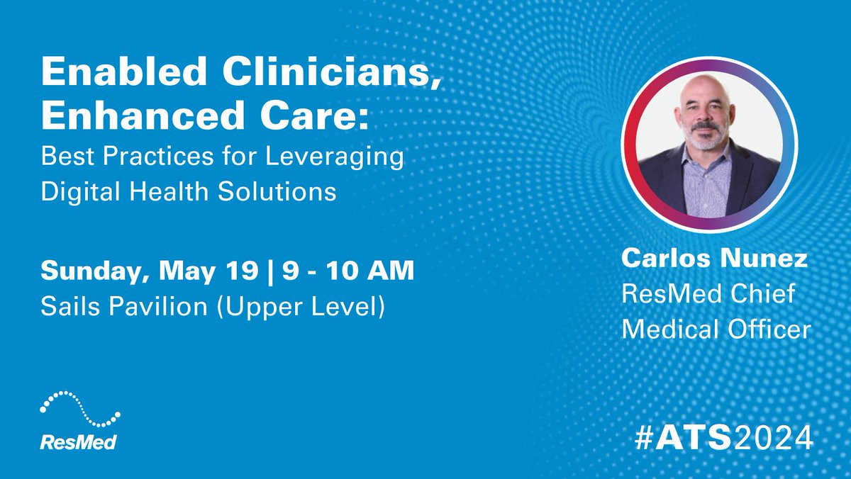 Attending #ATS2024? Join #ResMed Chief Medical Officer, @CNunezMD at “Enabled Clinicians, Enhanced Care: Best Practices for Leveraging Digital Health Solutions” this Sunday. May 19, 9-10AM at the Salis Pavilion (Upper Level). Hope to see you there!! #PatientCentric #Healthtech