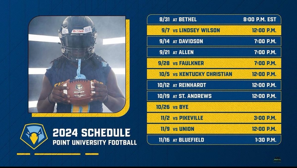 🚨UPDATED AND FINAL SCHEDULE🚨 Which games will you be at to support your 2024 Point University 🏈 Skyhawks?