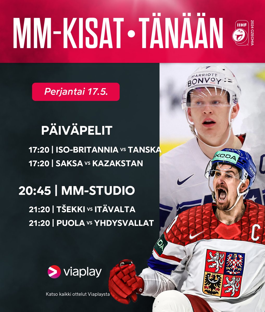 ViaplayUrheilu's tweet photo. Ja kierroksia lisää tötteröön. Onnistuuko eilen Suomen yllättänyt Itävalta haastamaan kisaisännät?🤔

🎙️Päivän selostajat:

GBR - DEN ➡ Velja Engström
GER - KAZ ➡ Casper Pitkänen
CZE - AUT ➡ Antti Mäkinen
POL - USA ➡ Casper Pitkänen

#Ihankaikki #ViaplayMMlätkä #MMkisat https://t.co/6pofNQ7beS