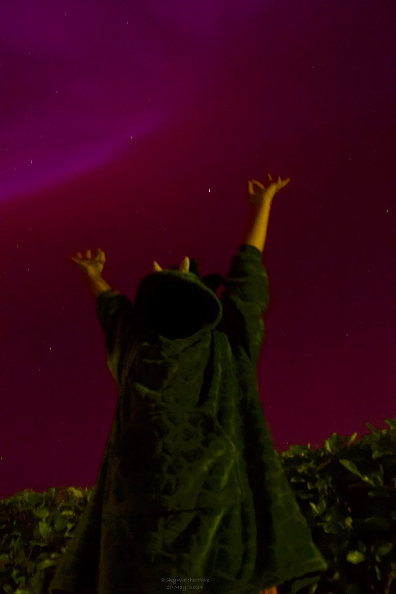 The younglad, in the garden, doing his best Harry Potter 🪄& summoning the power of the spellbinding #AuroraBorealis, last Fri 😀. Canon 600D, 18mm, ISO 800, f4.5, 5s. #Astrophotography #Ireland #NorthernLights @ThePhotoHour @StormHour @CanonUKandIE @AstronomyIRL @skyatnightmag