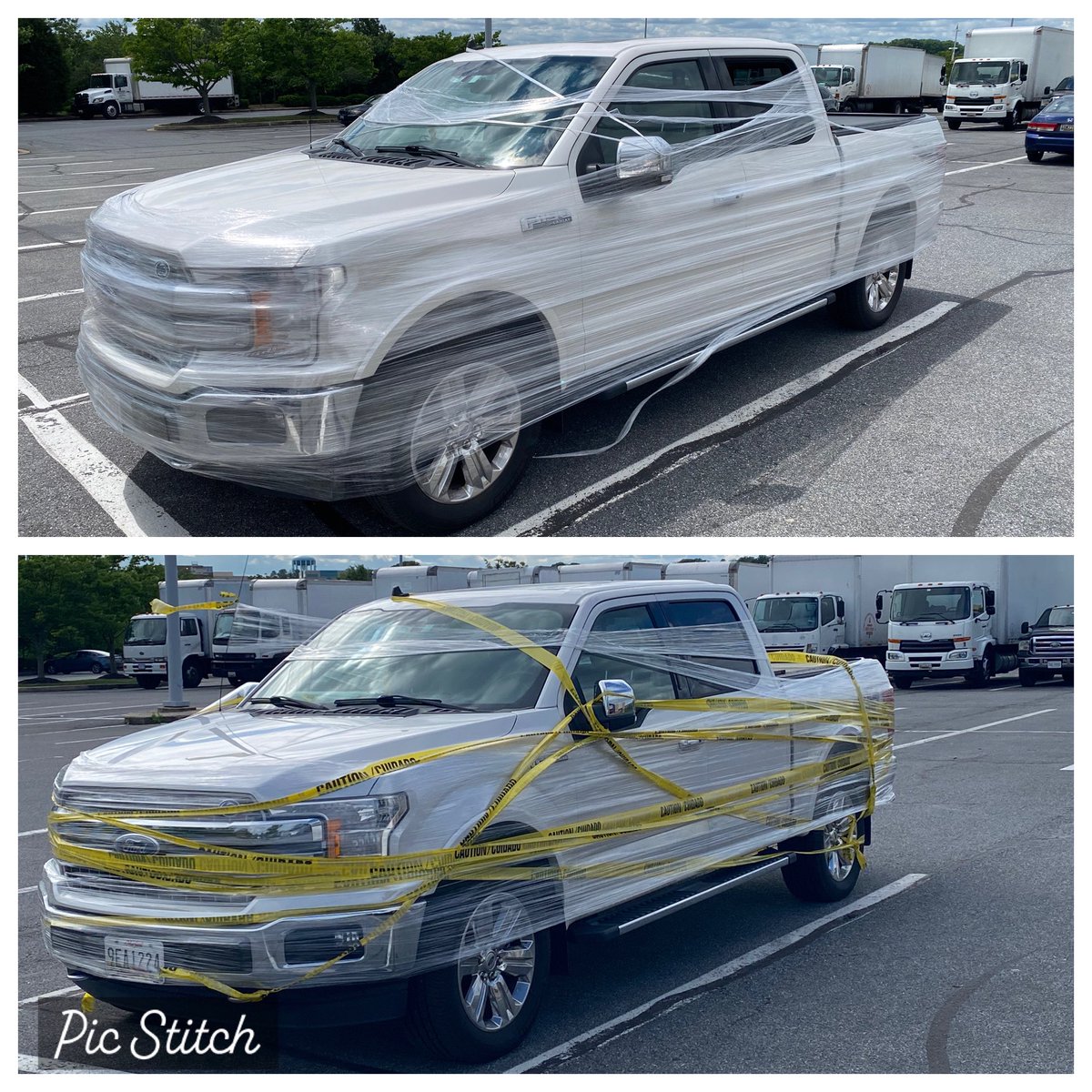 We’ll done Lowe’s of Columbia…shrink wrap my truck on my last day.  Not once, but twice. The caution tape is a nice touch. <a href="/catinabutler14/">Cece Butler</a> <a href="/mayaxlowes813/">Maya Carter</a> <a href="/Roni91323685/">Veronica</a> <a href="/BubaR9/">Buba</a> <a href="/BlueBoxR1/">@BlueBoxR1</a> <a href="/DCT0813MD/">Dante Thomas</a>