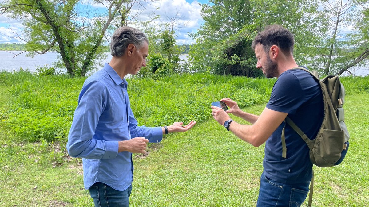 Journalists from @TF1 and @TF1Info French Television visited @wakegovparks' #LakeCrabtree County Park today to get up close and personal with the #Cicadas. 📷 Thanks to Washington Bureau Chief @AxelMonnier and cameraman @MatDerrien for stopping by!
