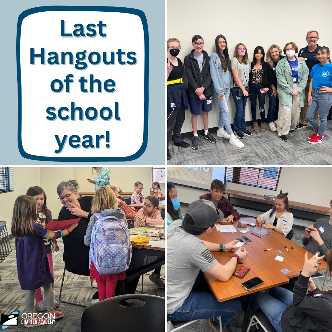 The last Hangouts of the school year is tomorrow!

Students will gather one last time to play games, chit chat, and conduct a fun science experiment!

RSVP on Field Trip Central.

#oregoncharteracademy #ORCA #bestofthebest  #bestcharterschool #helpchildthrive