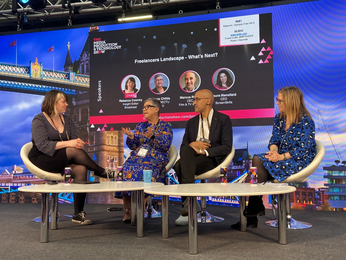 It's always my honour to represent @Bectu members and so I was pleased to be able to highlight the very real impact that the current work crisis is having on TV freelancers at the @mediaprodshow today, alongside @marcusryder @FilmTVCharity and Laura Mansfield @UKScreenSkills