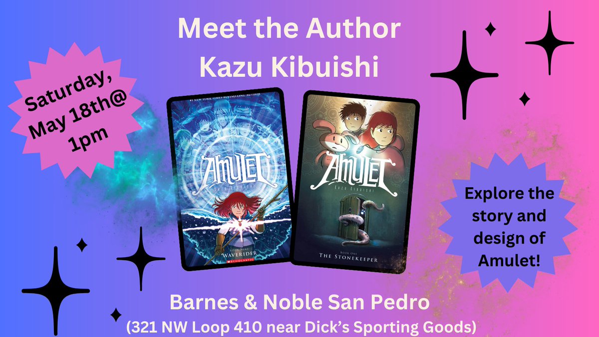 San Antonio TX Saturday, May 18th! Explore the incredible stories and art of Amulet and The Rema Chronicles! @BNSanPedro @NEISDLibrary @JudsonISD @SAISDLibraries @KCISDLIB @cisdnews @ECISDtweets @SeguinISD @FSHISD @NEISDfam @ScucisdELA @boltcity