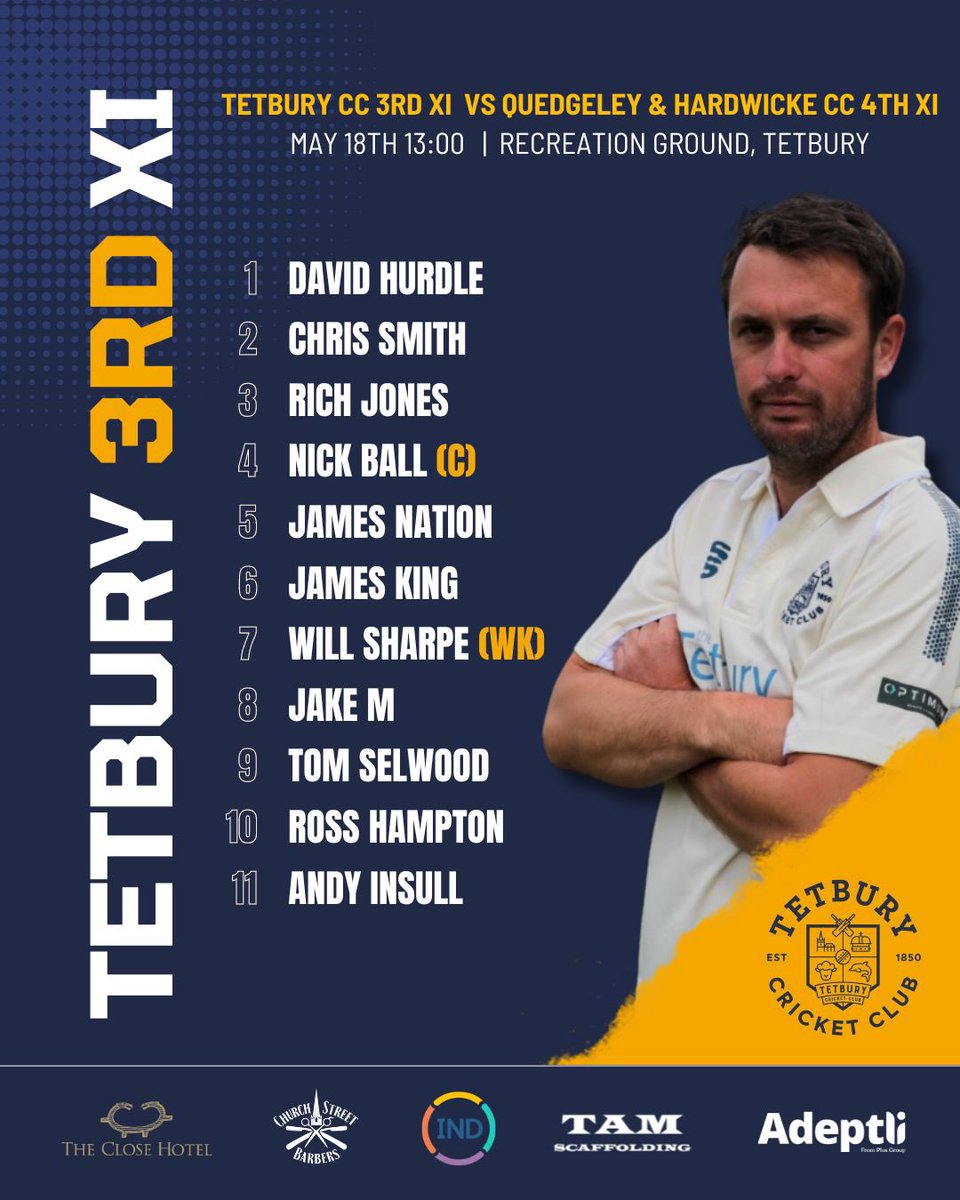 Here are our sides for this coming weekend! 1st XI are at home to @cc_shurdington 2nd XI are at Oakridge 3rd XI host @Qued_hardcc @GlosCCL @SDCA16 #gowell #partyontherec